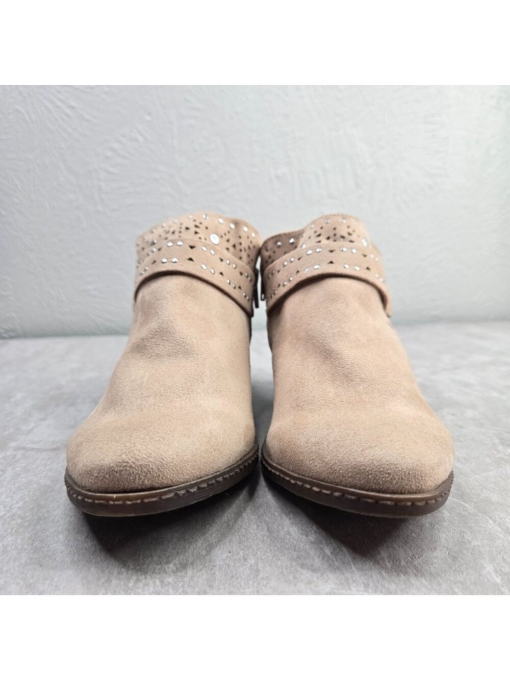 Not Rated Western Ankle Boots 6 Tan Studded Low Heel Harness Cowgirl Shoe Boots - Picture 3 of 12